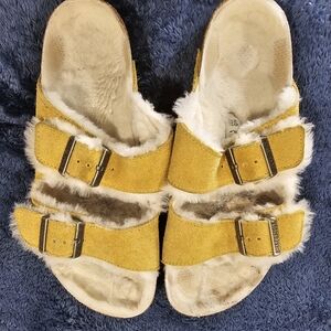 Birkenstock Yellow Fuzzy Lined Sandals
